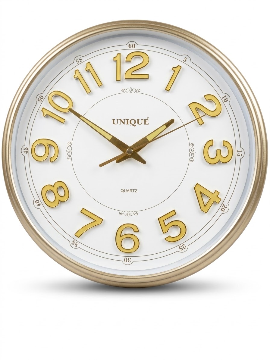 Unique Classic Round Gold Quartz Wall Clock